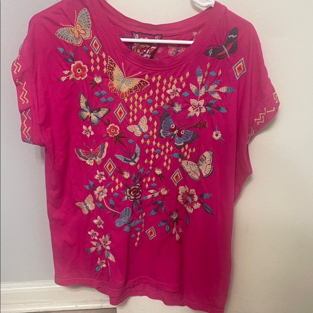 Johnny Was Butterfly Embroidered Tee